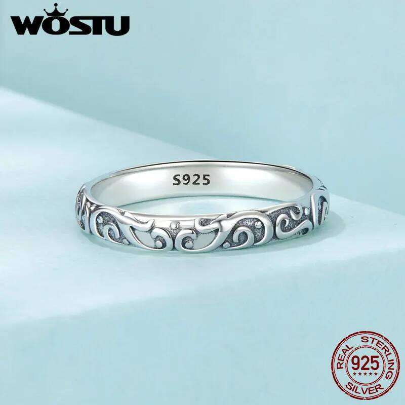 WOSTU 925 Sterling Vintage Pattern for Women Simple Style Silver Retro Ring Fine Jewelry Gift SCR1031 H260312