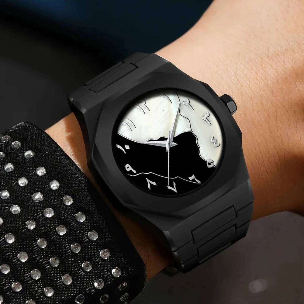 2025 New Hot Selling Silicone Strap Black Sports Style 40mm Quartz Movement Fashion Arabic Digital Wrist Watch for Men