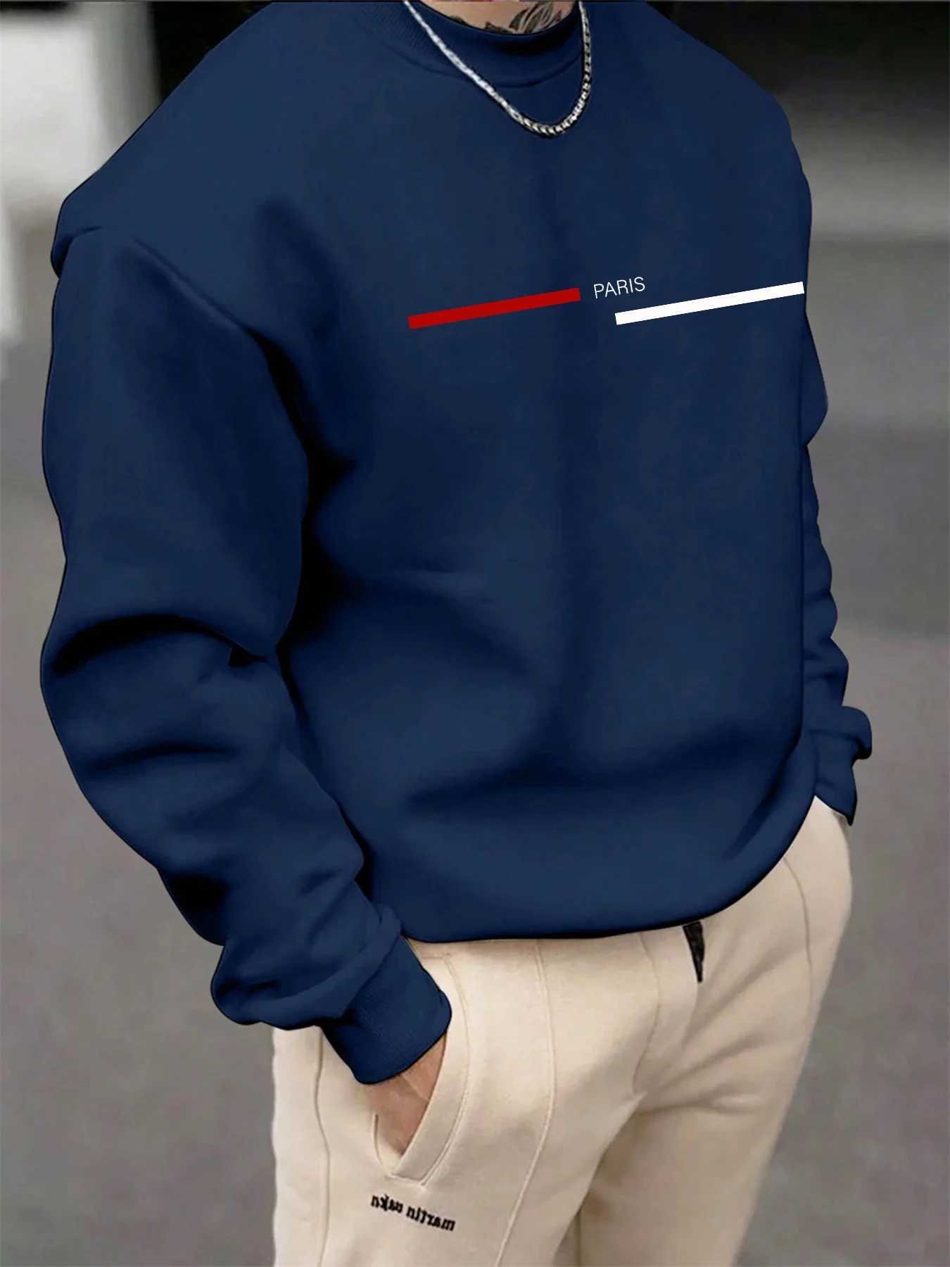 Mens autumn and winter fashionable casual loose Paris letter graphic printed long sleeved round neck sweatshirt M260312