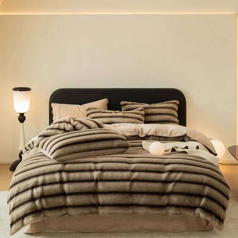Winter Thick Warm Bedding Include Quilt Sheet Pillowcase Solid Color Coral Velvet Soft Queen Duvet Cover Set H260312 - view 6