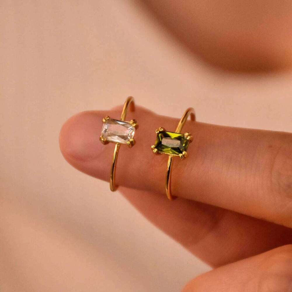 Zircon Rings For Women Gold Color Stainless Steel Birthstone Opening Ring Minimalist Christmas Birthday Jewelry Gift H260312