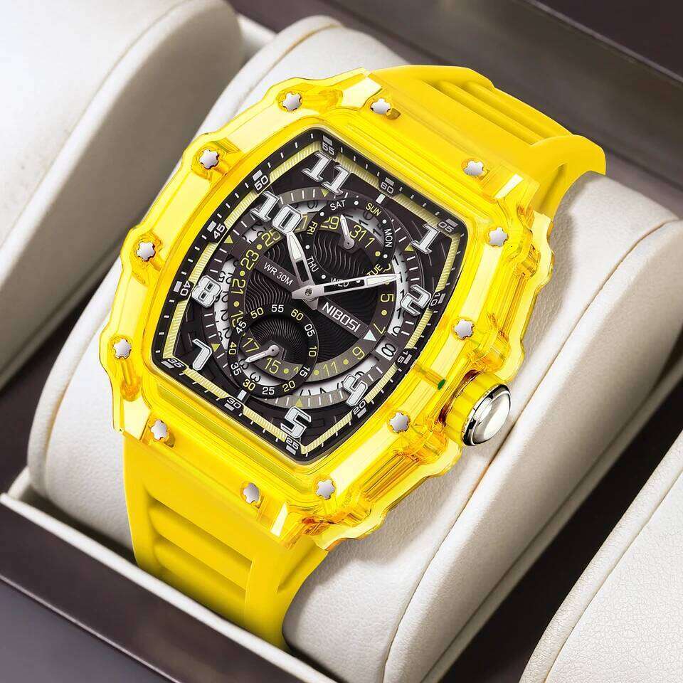NIBOSI Skeleton for Top Brand Luxury Automatic Quartz Watches Silicone Strap Luminous Sports Watch Men Reloj Hombre