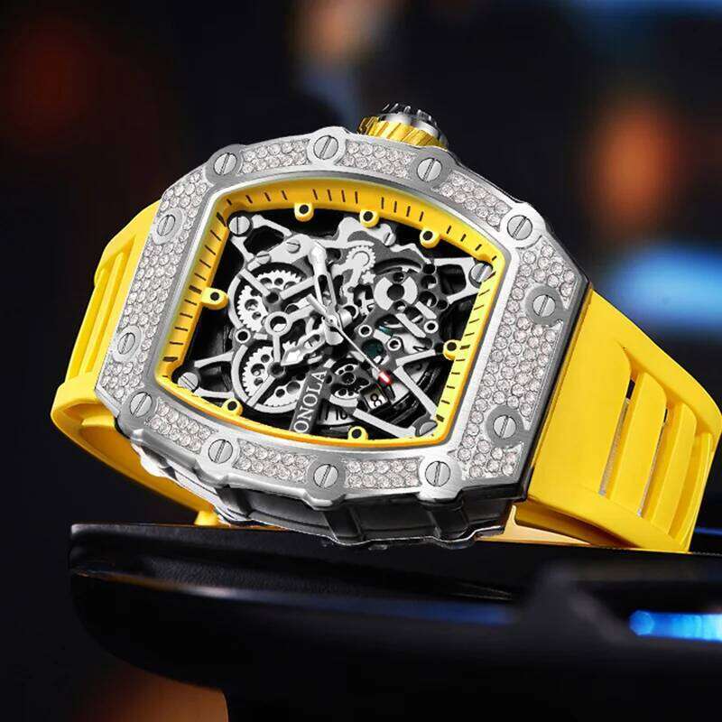 2022 New Men's Watch ONOLA Fashion Luxury Diamond Inlaid Design Quartz Waterproof Tape Watches Men Relogio Masculino Clock - view 3