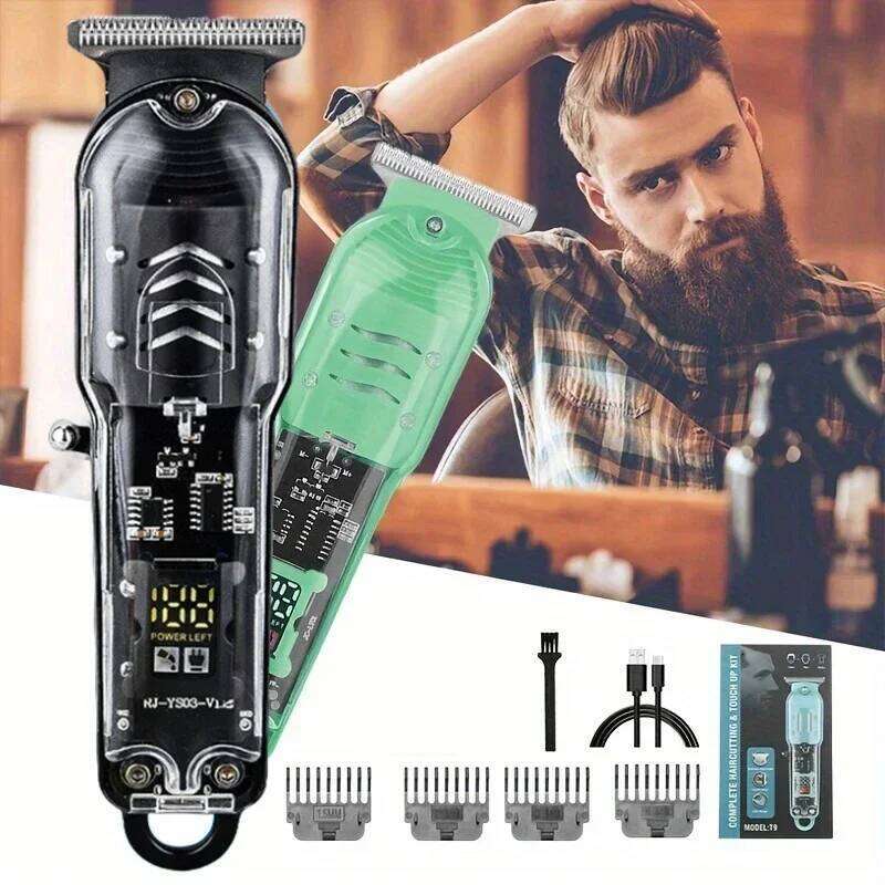 Professional Transparent Body Electric Clipper Men USB Rechargeable Trimmer Hair Cutting Machine Holiday Gift for Him C260312