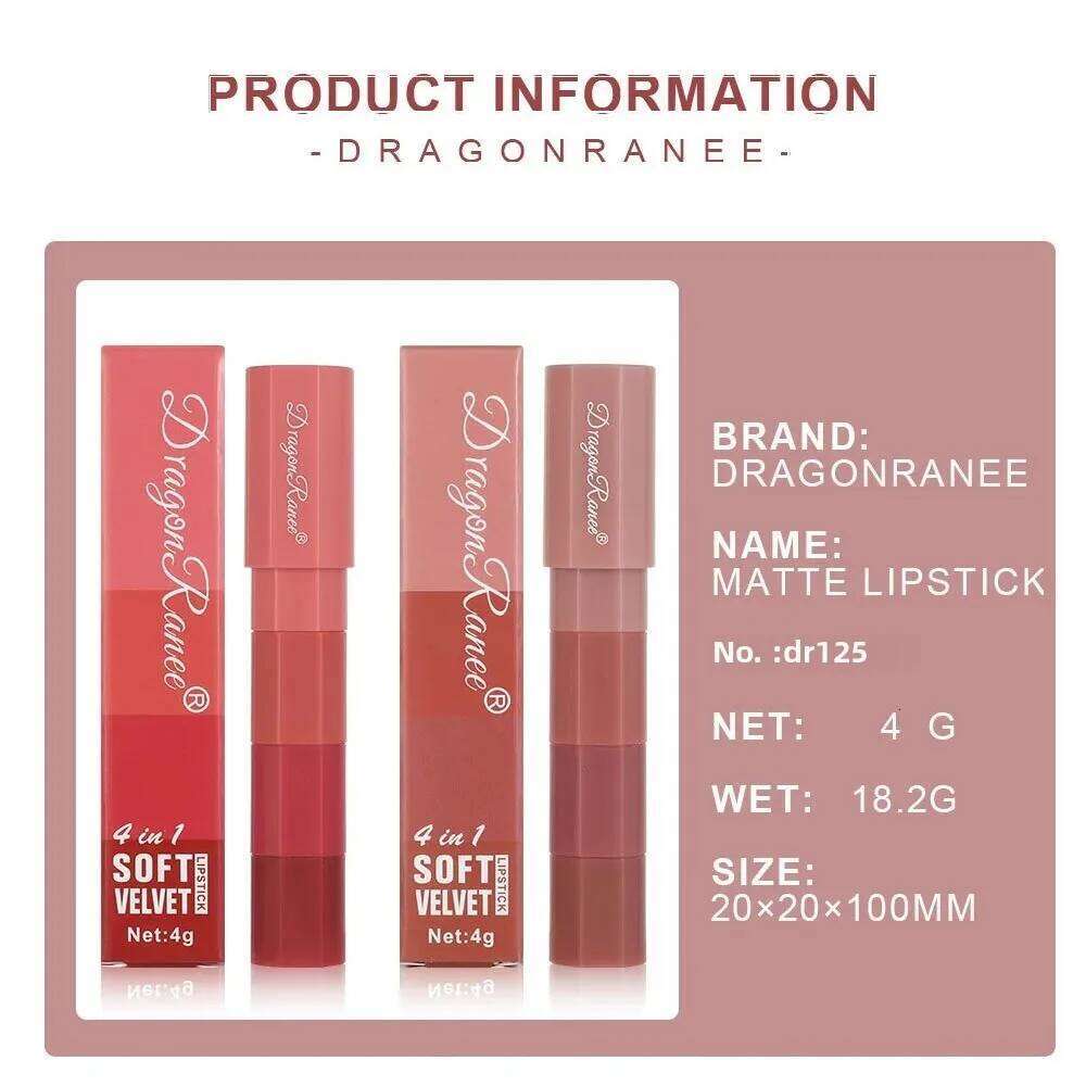 Dragon Ranee Velvet Matte Lipstick 4 Colors Mini Set Waterproof Long Lasting Lip Crayon Pen Makeup Kit Lipliner W260311