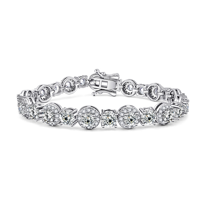 Elegant 18K Gold Plated CZ Diamond Halo Link Bracelet Shiny Round Crystal Bracelet Trendy Statement Jewelry for Women & Girls Choucong Lover Gift