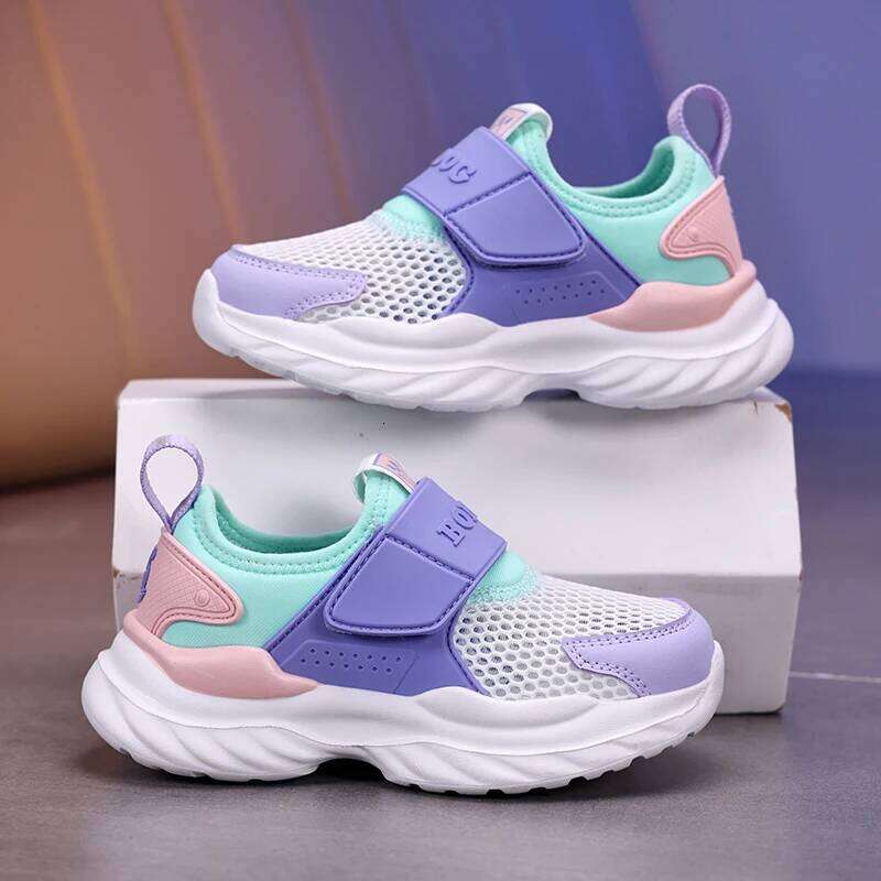 Kids Sneakers New Breathable Mesh Flat Lightweight Resilient Outdoor Anti Slip Fashionable Casual Running Shoe for Children H260312