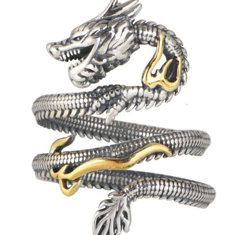 Buyee 925 Sterling Silver Unique Big Elegant Chinese Dragon Open Ring Finger for Men Women Rock Punk Fine Jewelry Circle H260312