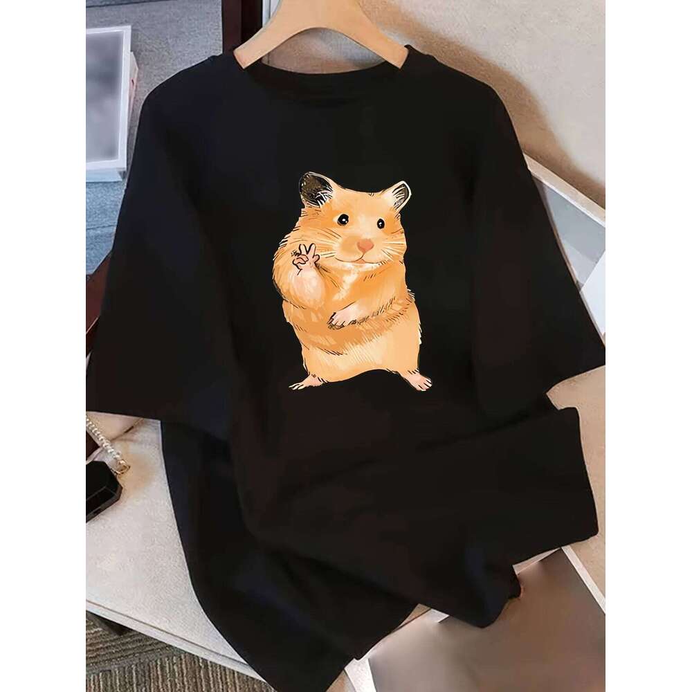 Women's Cute Casual Crew Neck Short Sleeve T-Shirt Series Hamster Gift Graphic T Shirts Summer Z260312