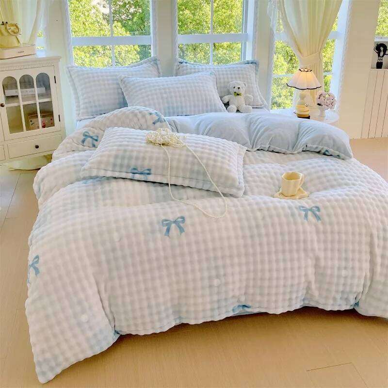 2025 New Printed Class A Rabbit Milk Plush Four-piece Winter Thickened Warm Sheet Student Dormitory Bed Kit H260312