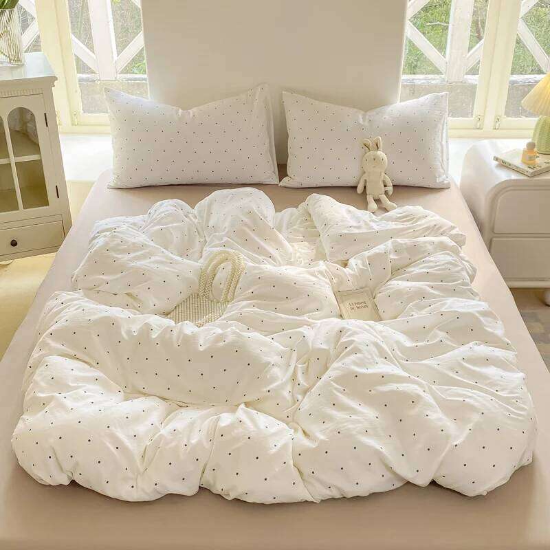 Minimalist Polka Dot Style Duvet Cover Four Piece Bedding Set Bed Sheet Fully Enclosed for Home H260312