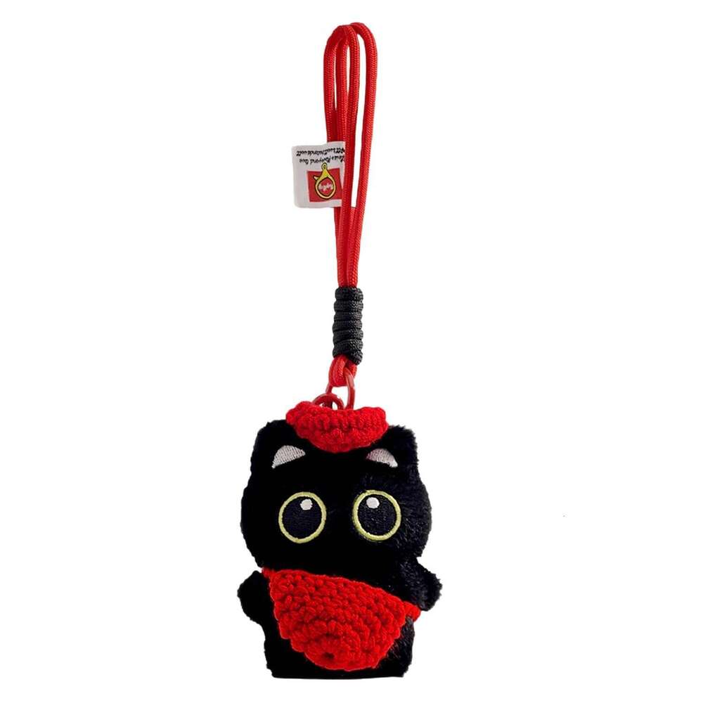 Cute and Adorable Big-Eyed Little Black Cat Plush Toy Bag Pendant Doll Keychain Couple's Birthday Gift Decoration