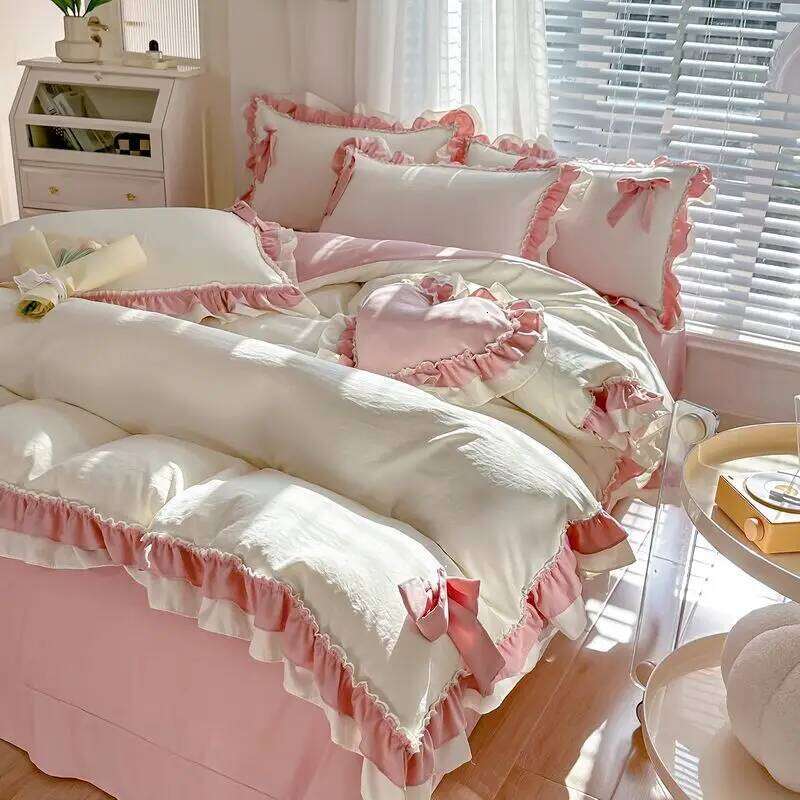 Four Seasons Universal Cotton Bedding Suit Cute Princess Style Household High-end Bed Sheet Quilt Cover Pillowcase 4 Piece Set H260312