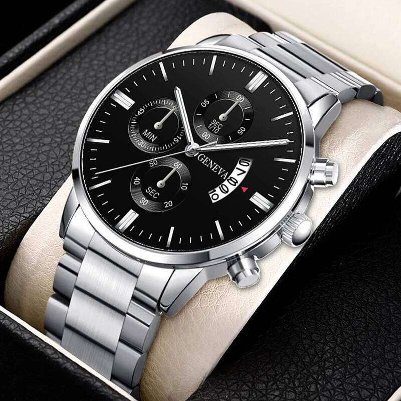 5pcs Necklace Bracelet Ring Mens Watches Set Fashion Luxury Men Stainless Steel Quartz Wrist Man Business Casual Watch