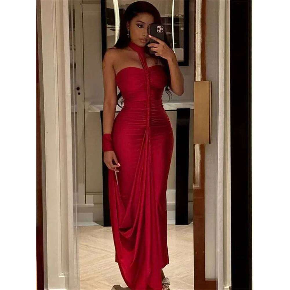 Leosoxs Elegant Halter Maxi Dress Women Backless Skinny Hand Strap Hem Summer Trend Sexy Vacation Birthday Party Vestidos C260312