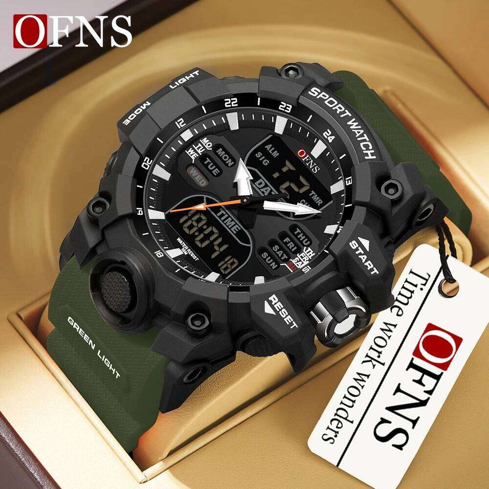 OFNS 6126 Dual Display Waterproof Sports Military Alarm Stopwatch Quartz Watch Men's Digital Clock