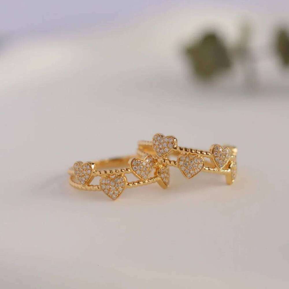Fashionable S925 Sterling Silver Gold Plated Double full zircon heart charm Heart Simplicity Ring for women fine jewel H260312