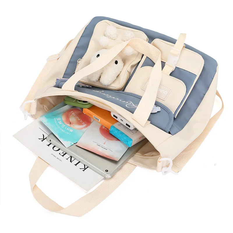 Handbag Student Carrying Book Bag Womens Canvas Large Capacity Zipper Junior High School Tutoring Cros 260311