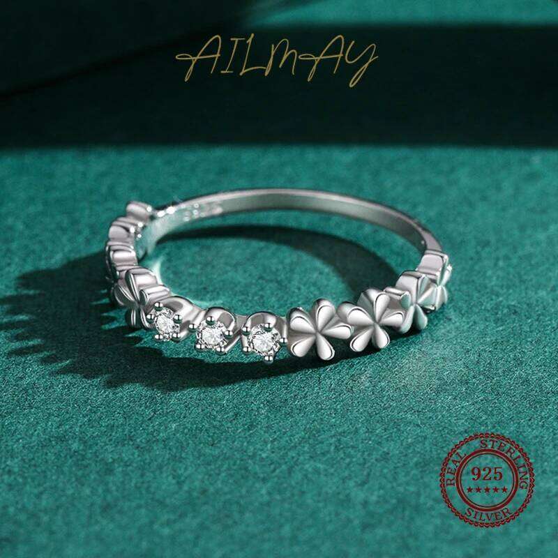 Ailmay High Quality 925 Sterling Silver Fashion Clear CZ Daisy Flower Line Stackable Rings For Women Romantic Wedding Jewelry H260312