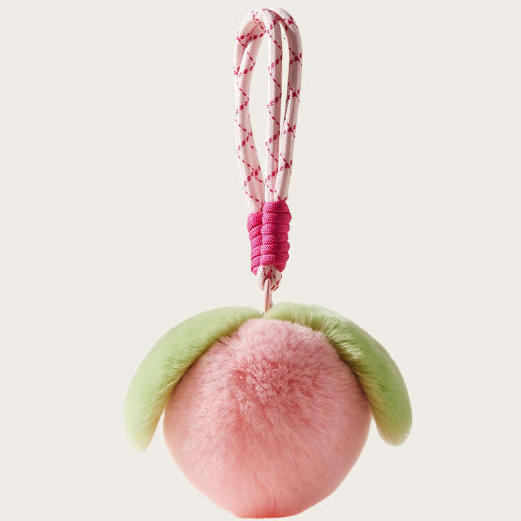 Trendy large-sized cute rex rabbit fur hand strap, peach plush bag pendant, soft and to the touch, fluffy ball decoration