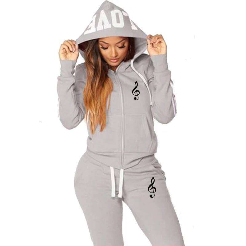 New Trendy Ladies Zipper Jackets and Sweatpants High Quality Womens Casual Sports Hoodie Set C260312