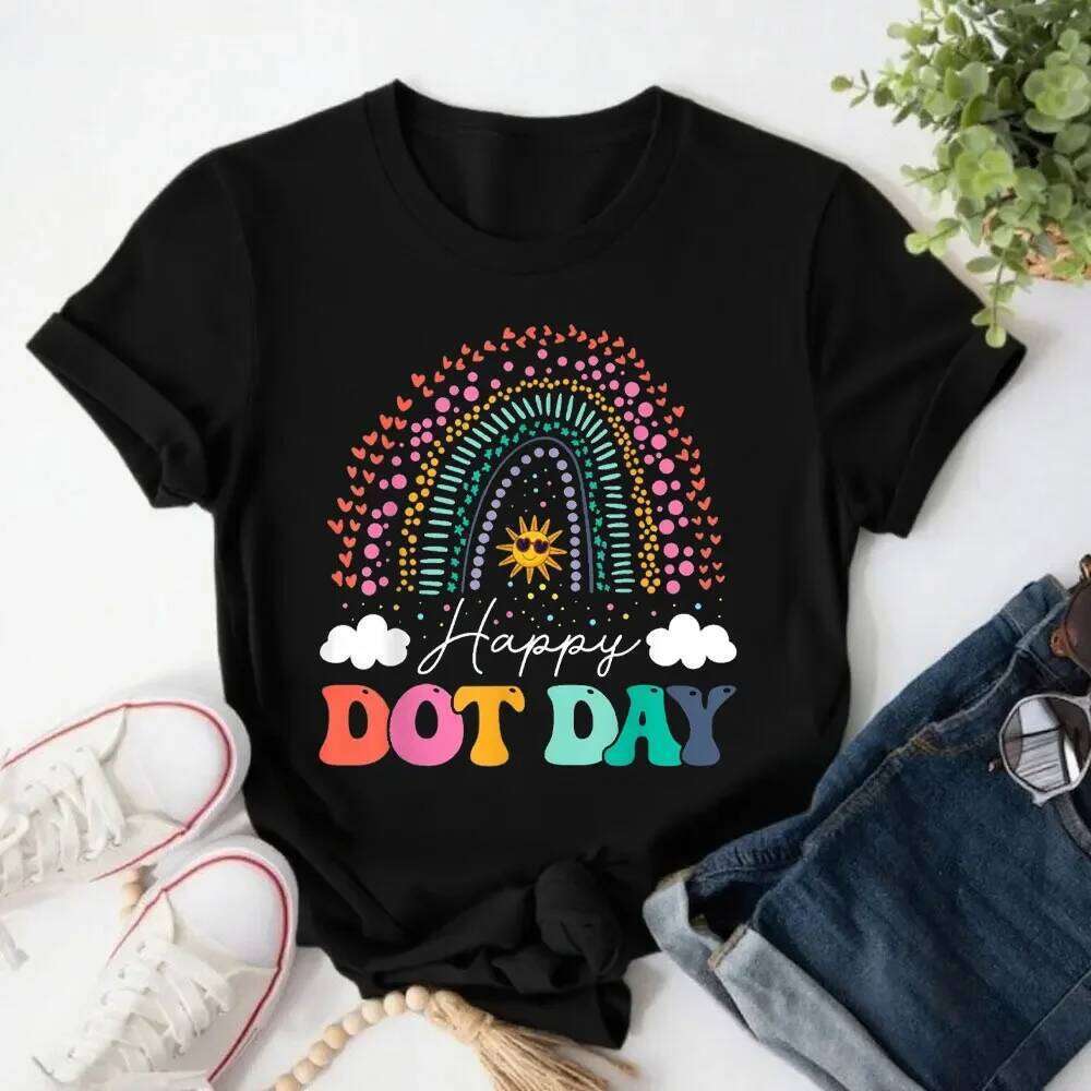 Happy Day Colorful Youth Polka Dot Gift Unisex O-neck T-Shirt Cute Rainbow Women Tees Fashion Y2k Aesthetic Clothes Z260312