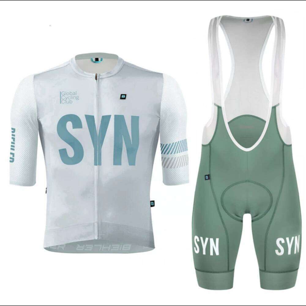 Silver-gray new SYN suit men's short-sleeved cycling jersey and bib shorts road matching Cycling Clothing 26Y0311