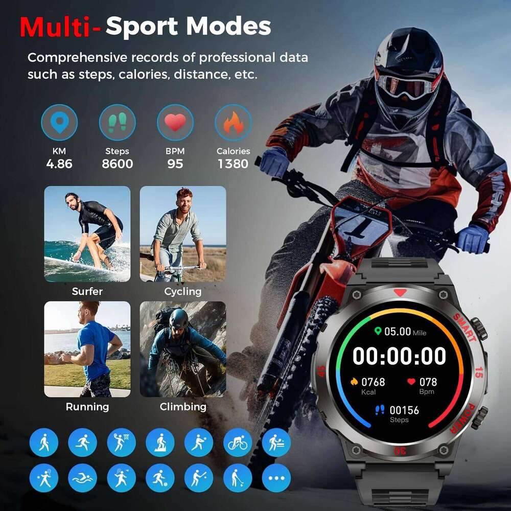 New Smart Watch 1.52 inch HD Display Bluetooth Call LED Flashlight Multiple ModesPedometer Men's Sports Smartwatch