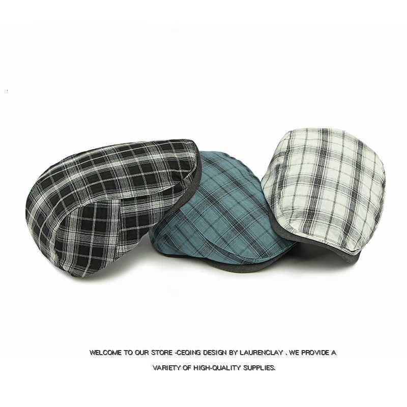 New Summer Thin Beret Fashion Men Vintage Plaid Cotton Linen Visor Flat Caps For Women Berets Boina Casual Female H260312 - view 4