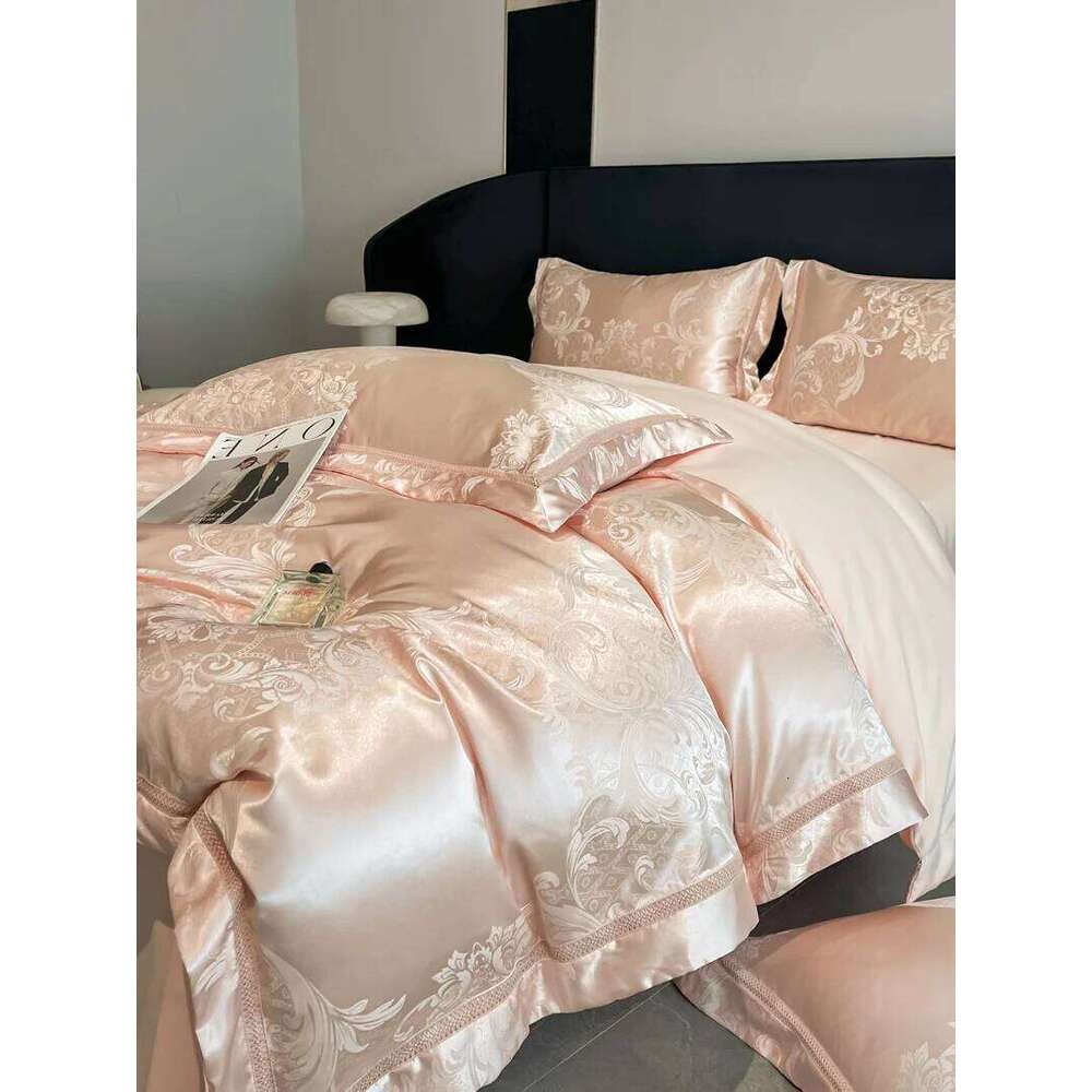 4Pcs Light Style 100% Cotton Premium Class A 120 Counts Tribute Satin Jacquard Super Soft Naked Bedding Quilt Cover Sheet H260312