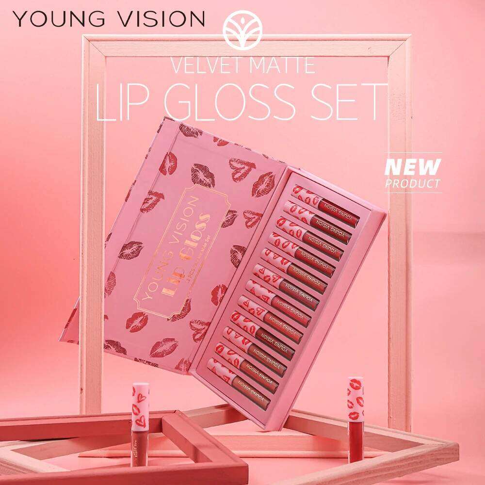 YOUNG VISION 12Pcs/set Lip Glaze Magnet Gift Box Set Matte Non Stick Cup Liquid Lipstick W260311