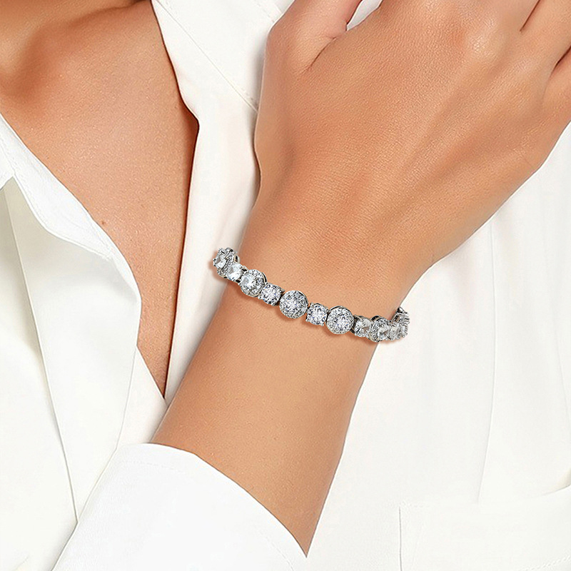 Elegant 18K Gold Plated CZ Diamond Halo Link Bracelet Shiny Round Crystal Bracelet Trendy Statement Jewelry for Women & Girls Choucong Lover Gift