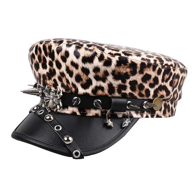 Unisex Visors New Trendy Hip-hop Punk Style Flat Top Visors Fashionable Personalized Cool Y2K Leather Rivet Leopard Print Caps H260312 - view 6