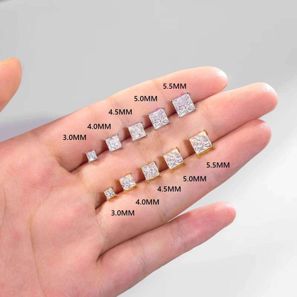 Moissanite Princess 14k White Gold Cinnabar Sterling Sier Unisex Jewelry VVS1 Lab-Created Earrings Studs