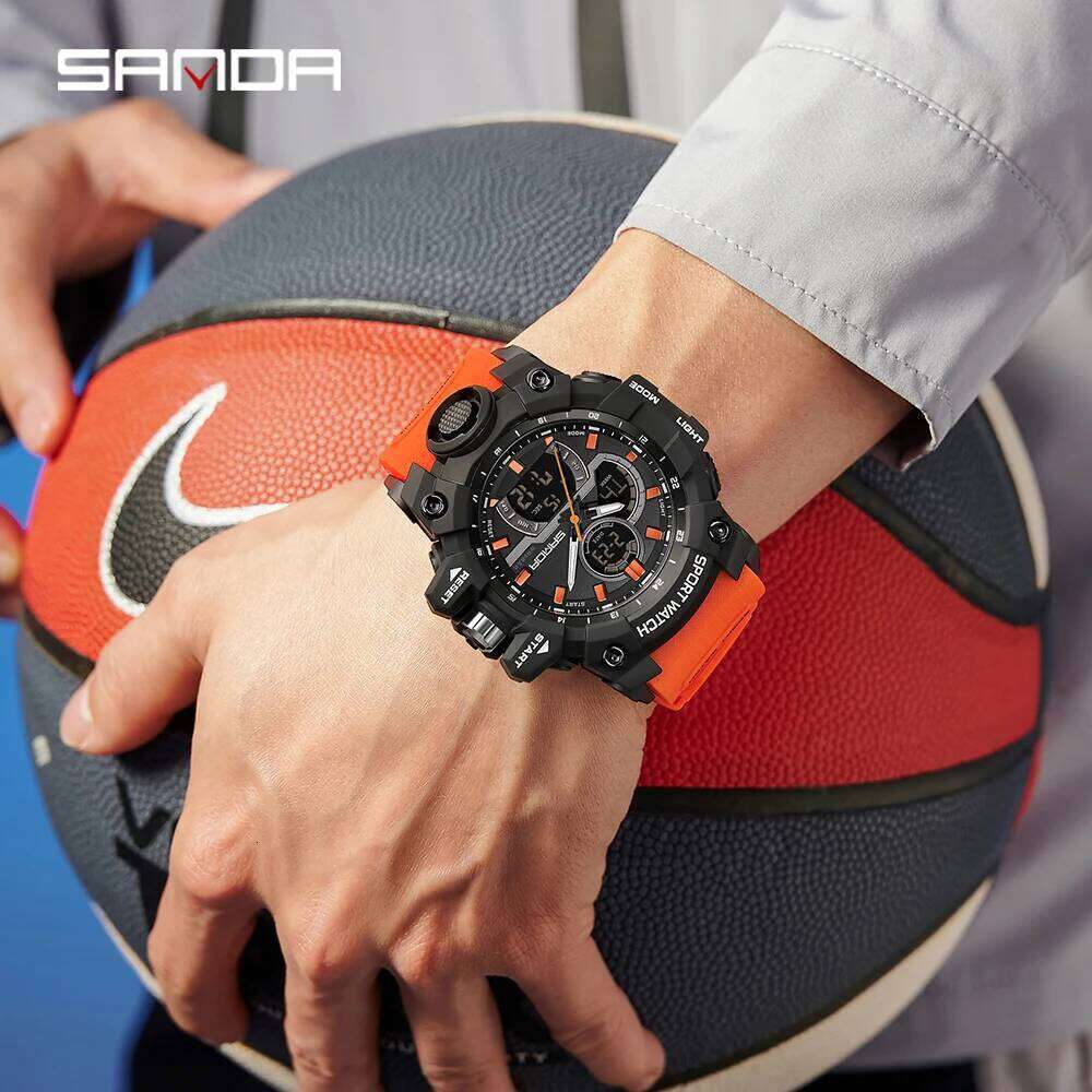 SANDA New 6198 Electronic Fashion Trend Dual Screen Multi functional Outdoor Sports Waterproof Men's Watch