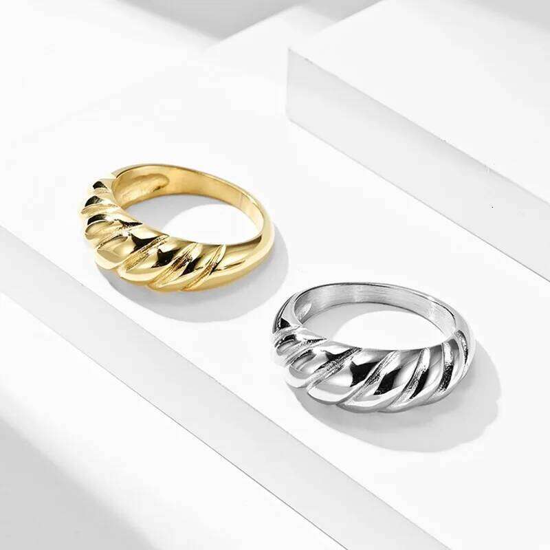 Stainless Steel Twist Bread Design Ring Wedding Band for Men Women Size 4-12 H260312