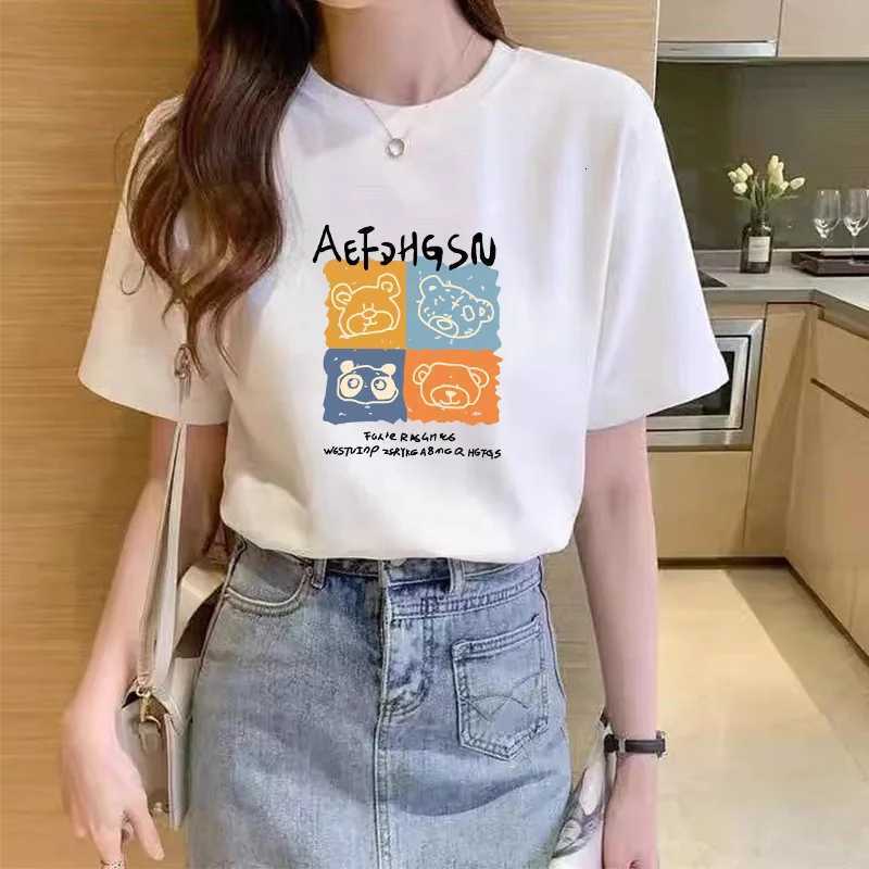 Cartoon Kawaii Print Women T-Shirts Causal Summer Short Sleeve Clothing Harajuku Graphic Tees Graphic White Female Tops O-NeckT260312