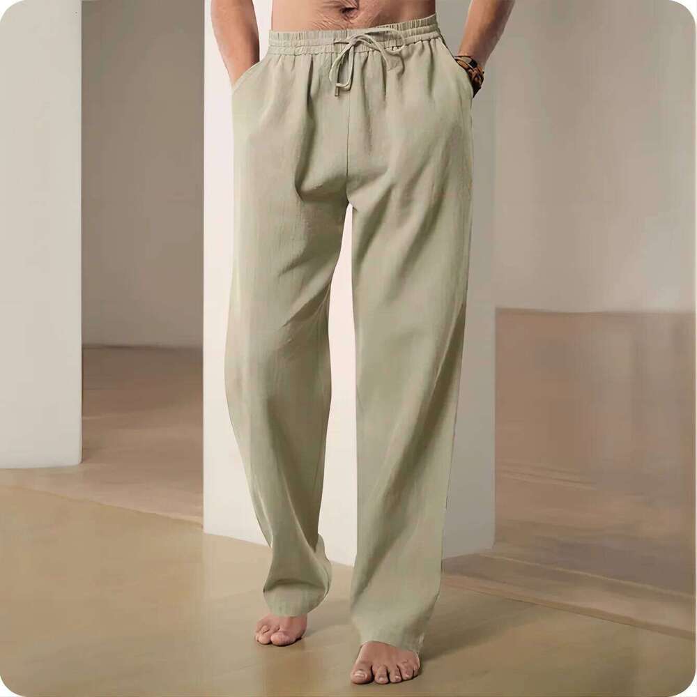 2025 New Men Spring Summer Quality Trousers Mens Cotton Hemp Breathable Comfortable Casual Home Straight Linen Men's Pants