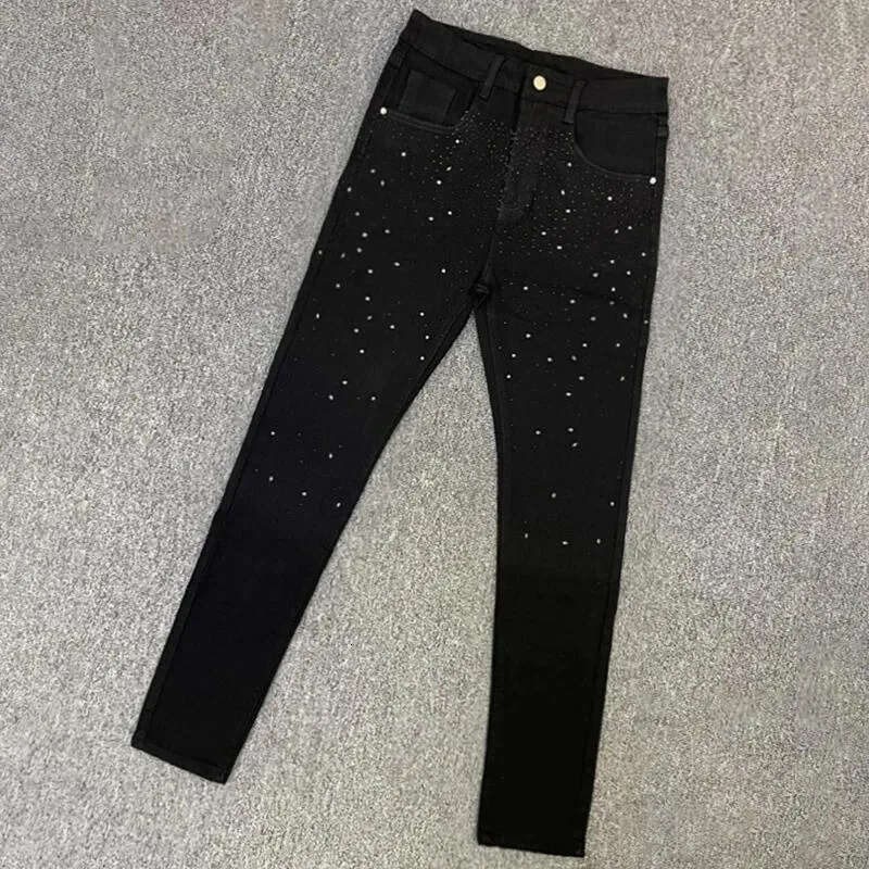 Men's Jeans Drilling Men Sky Is Full Of Stars Pants High Street Slim Straight Denim Trousers Hip-Hop Punk Gothic Vintage Men's Clothing