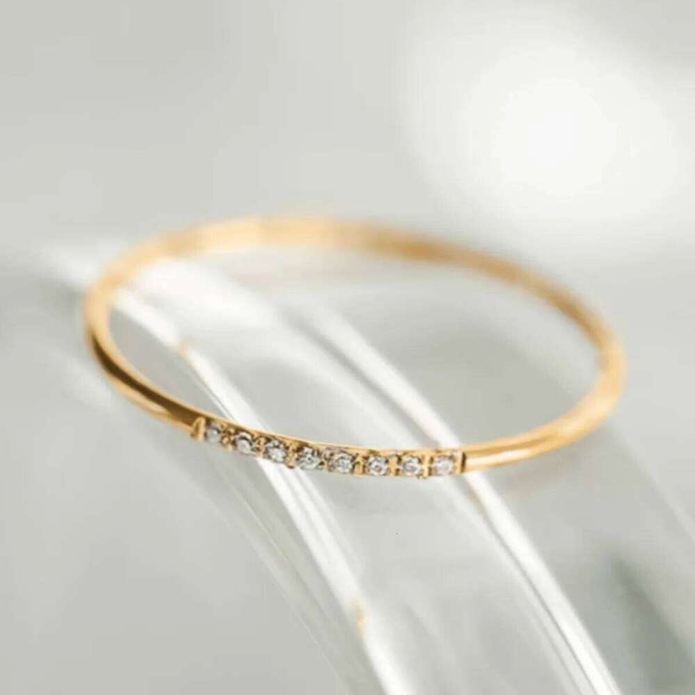 Vintage 18K Gold Plated Stainless Steel Diamond Thin Ring for Women Fashion Jewelry Party Gifts H260312