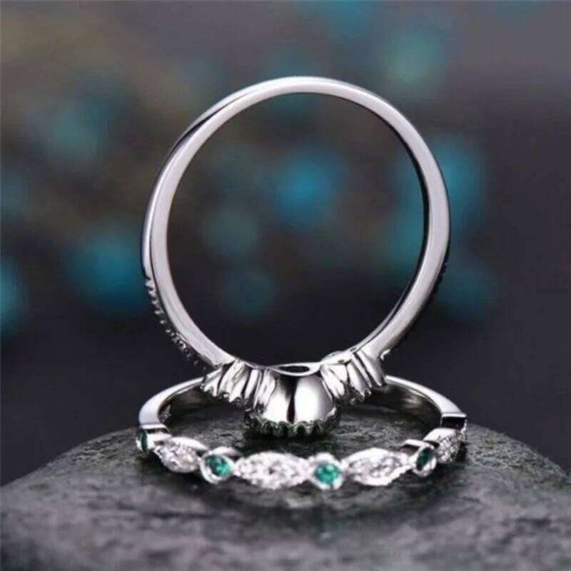 Hot Selling Copper silver plated For Women Emerald Jewelry Office Ring Wholesale Size 6-10 H260312