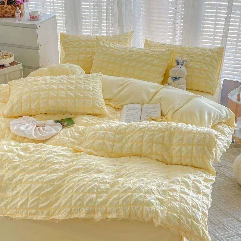 Check Bubble Fabric Pucker Duvet Pillowcase Bedding Set Bed Sheet Quilt Cover Single Queen King Size 4 Pieces Sets H260312