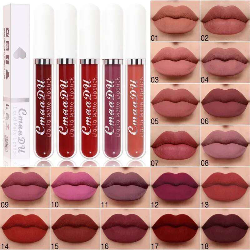 18 Colors Matte Lipstick Waterproof Long Lasting Velvet Texture High Saturation Lip Gloss Easy Color Non-stick Cup Lips Makeup W260311