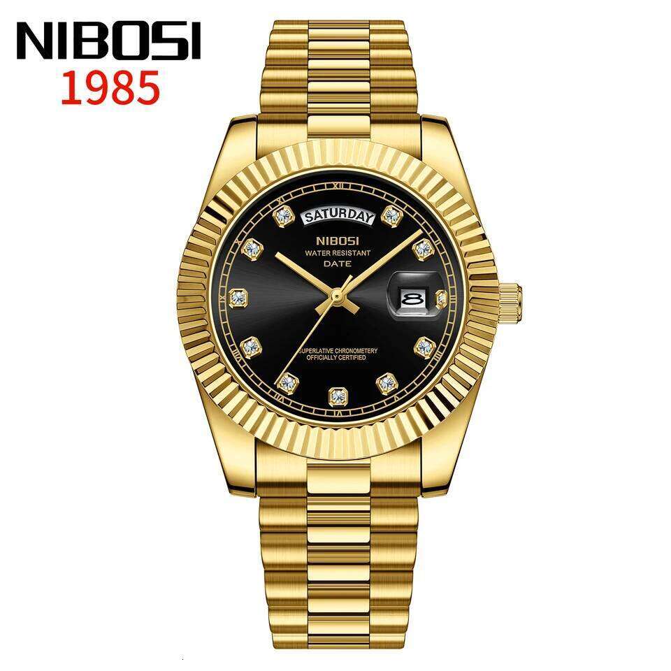 NIBOSI Watches Top Brand Luxury Diamond Classic Men Auto Week Date Waterproof Stainless Steel Watch Relogio Masculino