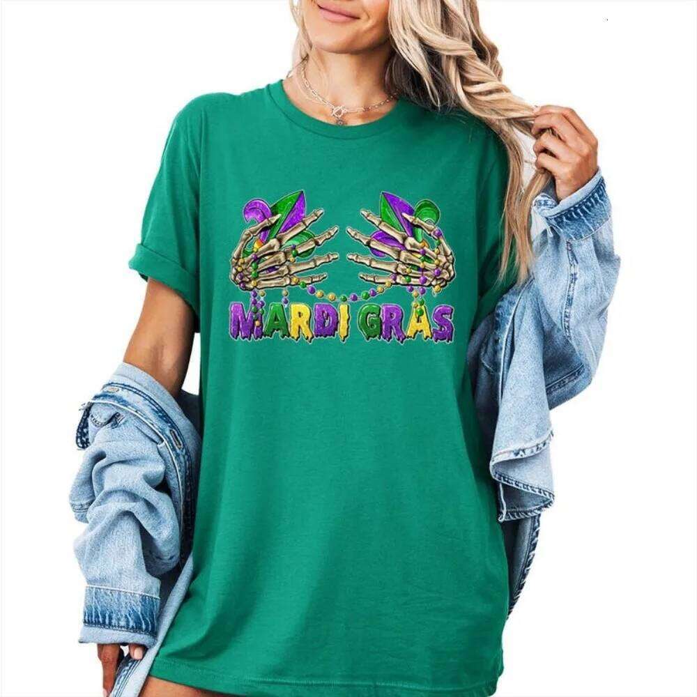 Skeleton Women Clothes Funny Graphic Tops Mardi Gras Festival Party Sweatshirt O-neck T Shirt Z260312