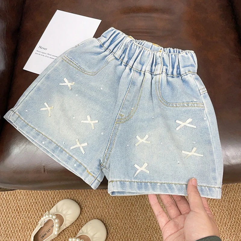 Girls Summer Denim Shorts Childrens Fashion Trendy Bow Korean Thin Outerwear Pants 260311