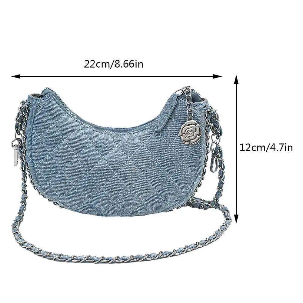 New Denim Fabrics Chain Crossbody Fashion Diffusion Stitching Small Crescent Bags Women S Luxury Underarm Tote Handbag XIU LAI SI
