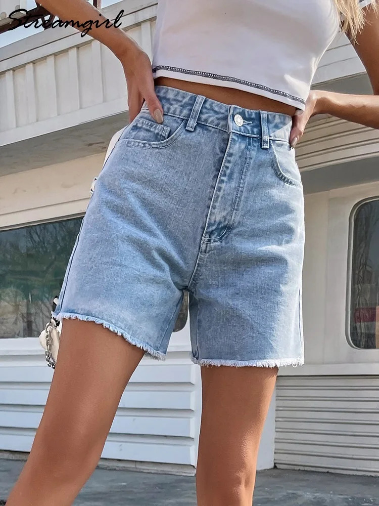 Streamgirl Blue Womens Denim Shorts Summer High Waist Casual Chic Loose Jean Shorts For Women Summer Denim Short Femme 260306