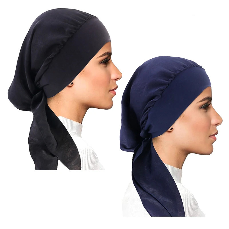 2PCS/LOT Women Muslim Pre-Tied Turban Cap Headscarf Hijab Chemo Hat Hair Loss Headscarf Wrap Strech Bandana Hair Accessories 260304