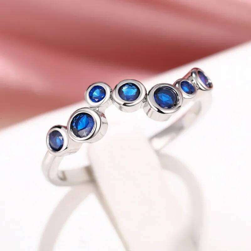Huitan Elegant Blue Cubic Zirconia Thin Rings for Women Fancy Wedding Party Finger Accessories High Quality Silver Color Jewelry H260312